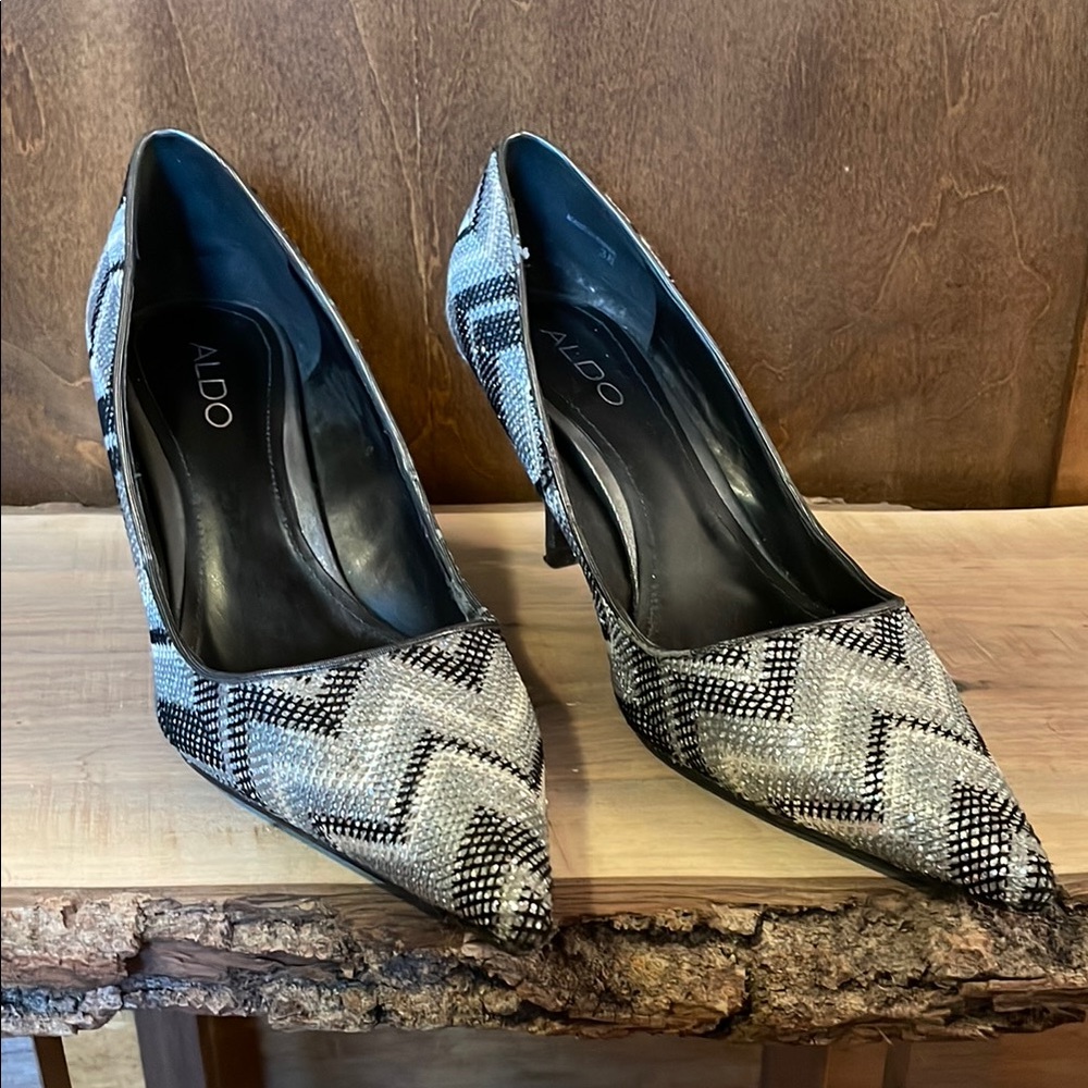 Aldo Black and Gray Heels with Diamond Texture